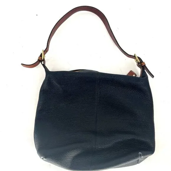 Dooney And Bourke Hobo Bag Pebbled Leather Black And Tan Shoulder Bag - Picture 2 of 16